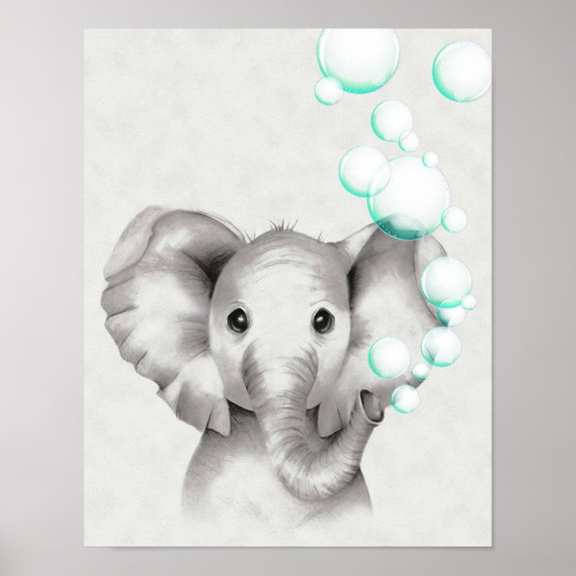 11x14 Elephant Blowing Bubbles From Trunk Poster (Front)
