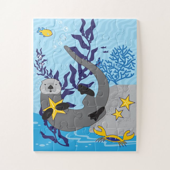 11x14 Puzzle de loutres de mer jouées pour les enf (Vertical)