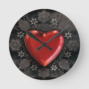 1209 DARK RED BLACK HEART EMO LOVE TOUGH DARK SYMB ROUND CLOCK