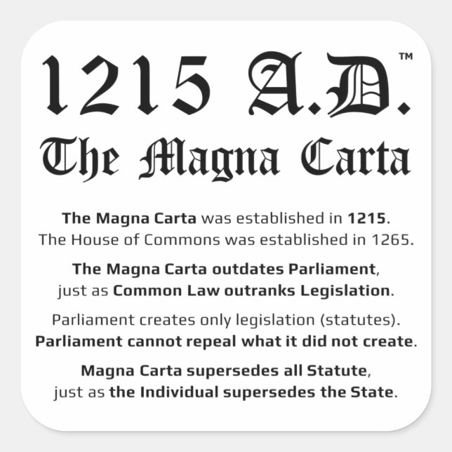 1215 A.D.™ The Magna Carta Common Law Stickers (Front)