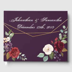 122 Page Wedding Guestbook Plum Purple Roses Gold