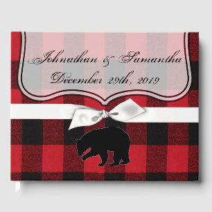 122 Page Wedding Guestbook Red Buffalo Plaid Bear