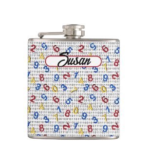 123 Numbers Red Yellow Blue Black White Binary Hip Flask