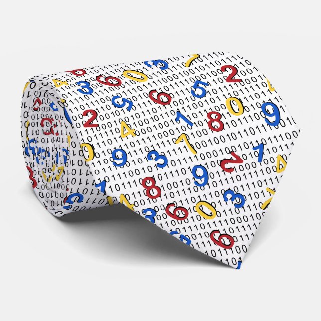 123 Numbers Red Yellow Blue Black White Binary Tie (Rolled)