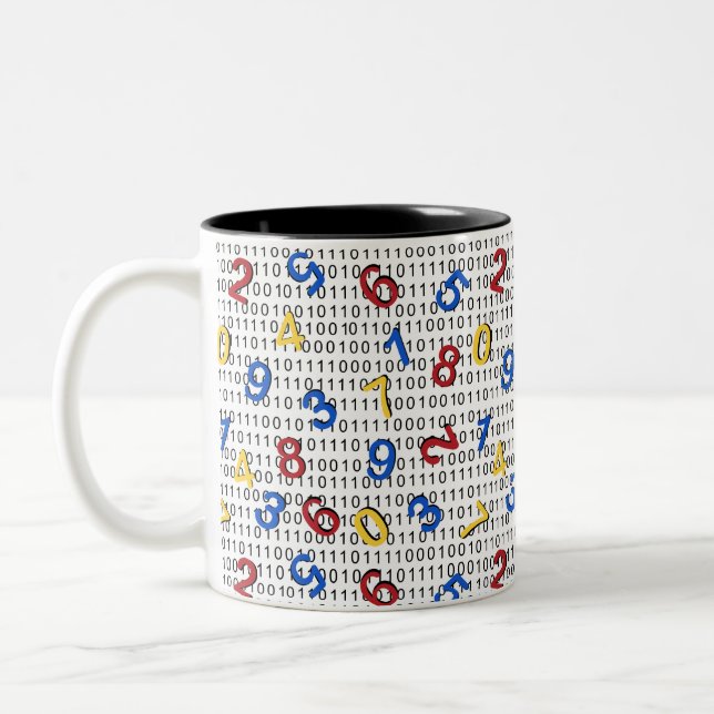 123 Numbers Red Yellow Blue Black White Binary Two-Tone Coffee Mug (Left)