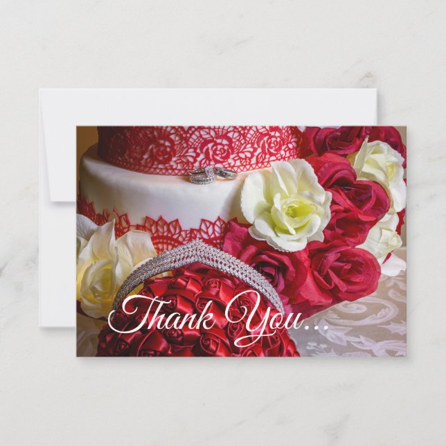 1242-Wedding Cake, Bouquet and Rings Thank You Card (Front)