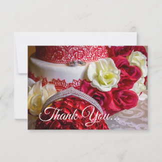 1242-Wedding Cake, Bouquet and Rings Thank You Card