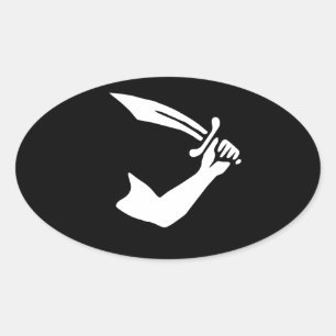 12923-pirate-thomas-tew-vector PIRATE SWORD MACHET Oval Sticker