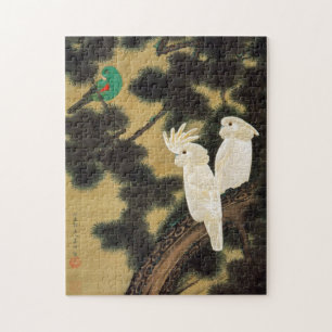 12. 老松鸚鵡図, 若冲 Pine-tree & Parrot, Jakuchū Jigsaw Puzzle