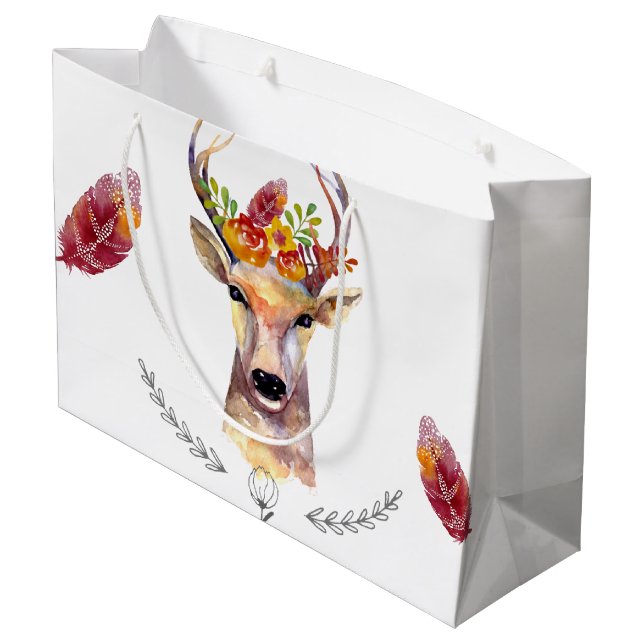 12,5lx4wx9h Grand sac cadeau Boho Deer Buck Head B (Dos Angle)