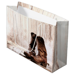 12.5lx4wx9h Large Gift Bag boots country rustic we