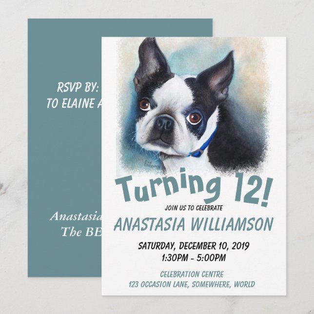 12 ans de Invitation de Boston Terrier (Devant / Derrière)