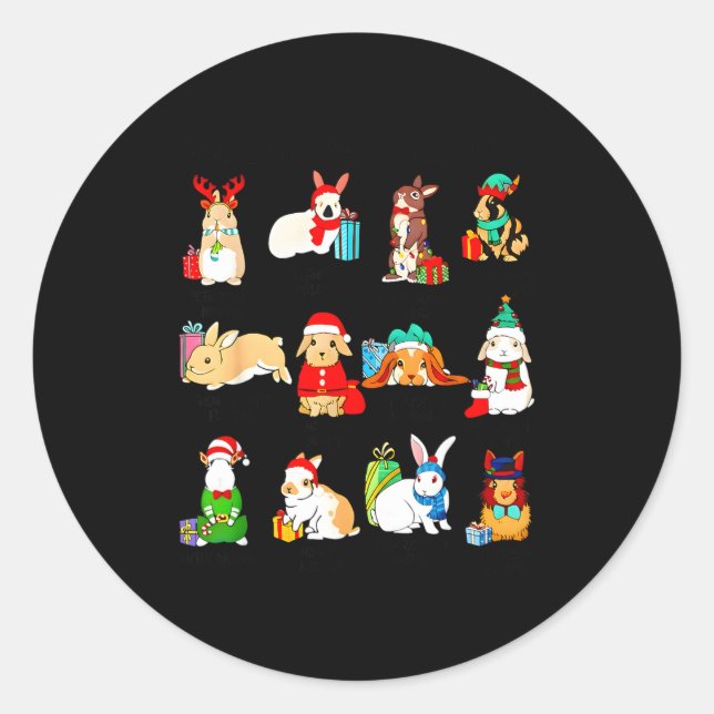 12 Bunny Of Christmas Bunny Rabbit Christmas Xmas  Classic Round Sticker (Front)