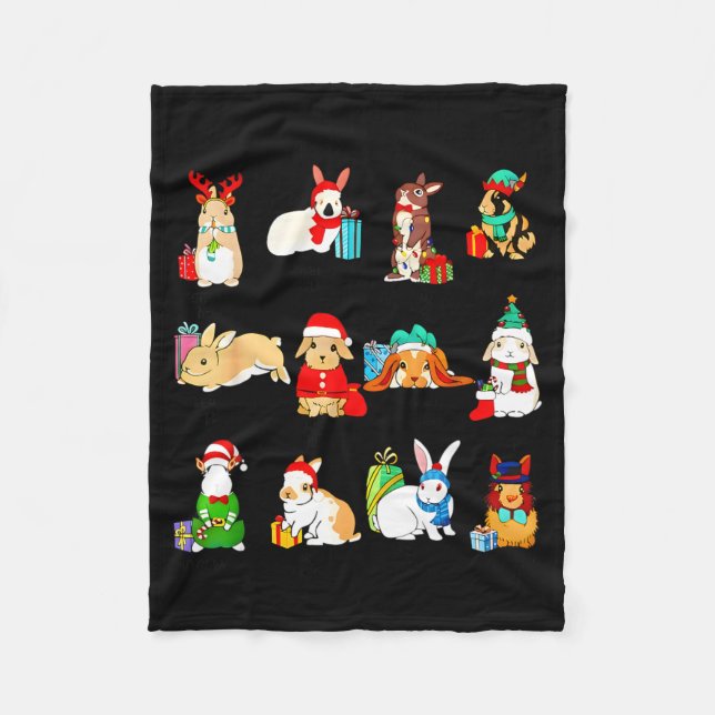 12 Bunny Of Christmas Bunny Rabbit Christmas Xmas  Fleece Blanket (Front)