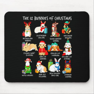 12 Cats Of Christmas Funny Bunny Rabbit Santa Xmas Mouse Pad