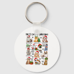 12 Cats Of Christmas Funny Xmas Cat Lover Holiday  Keychain