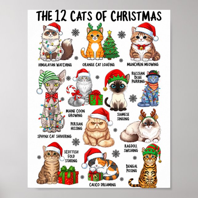 12 Cats Of Christmas Funny Xmas Cat Lover Holiday  Poster (Front)