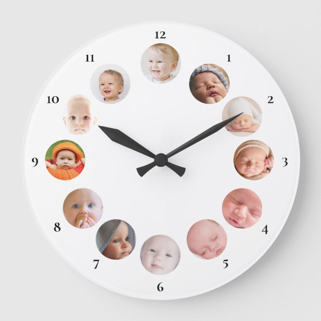 12 custom photos Baby's personalized simple Large Clock (Front)