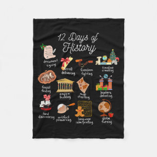 12 Day Of History Teacher Christmas Social Studies Fleece Blanket