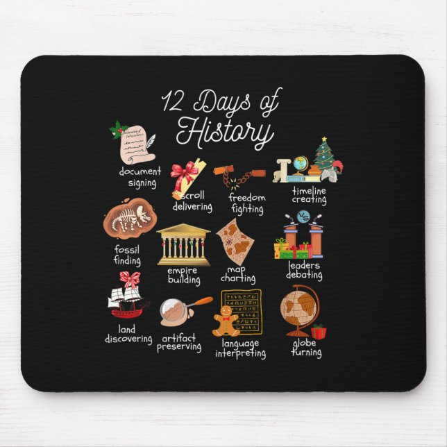 12 Day Of History Teacher Christmas Social Studies Mouse Pad (Front)