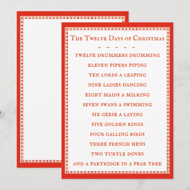 12 DAYS LYRICS 5x7 Flat Card - Red (Front/Back)