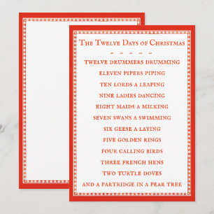 12 DAYS LYRICS 5x7 Flat Card - Red