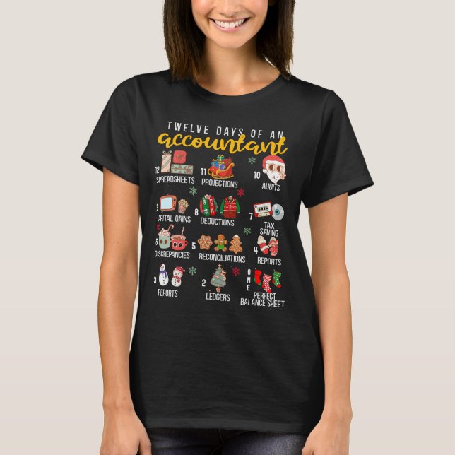 12 Days Of An Accountant, Xmas Party, Funny Accoun T-Shirt (Front)