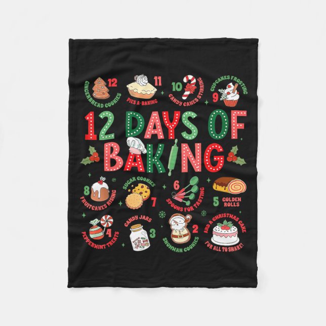 12 Days Of Baking Baker Christmas Cook Chef Baking Fleece Blanket (Front)
