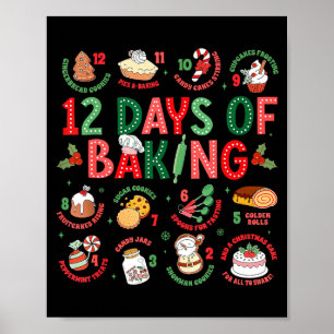 12 Days Of Baking Baker Christmas Cook Chef Baking Poster