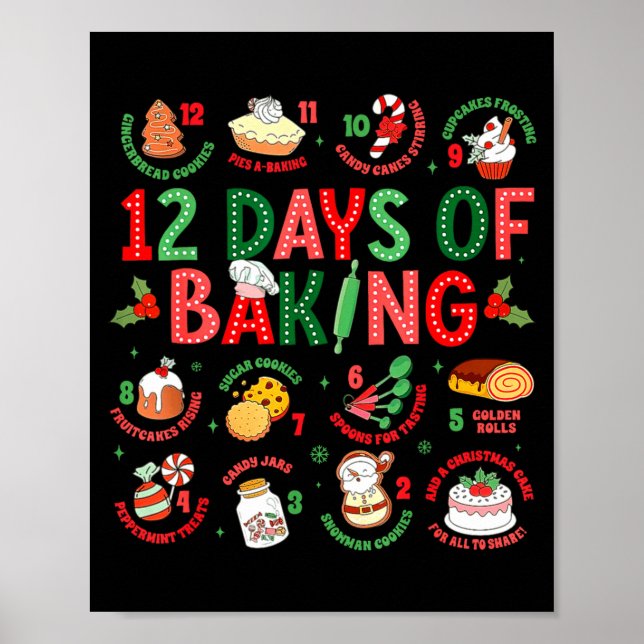 12 Days Of Baking Baker Christmas Cook Chef Baking Poster (Front)