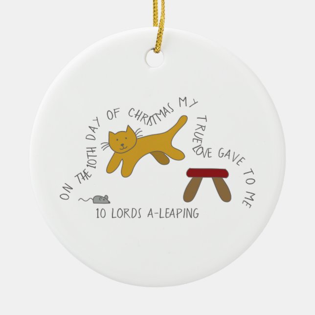 12 Days of Catmas 10 Lords-a-Leaping Cat Photo Ceramic Ornament (Front)