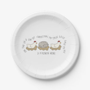 12 Days of Catmas 3 French Hens Christmas Paper Plate