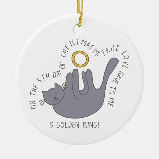 12 Days of Catmas 5 Golden Rings Cat Photo Ceramic Ornament (Front)