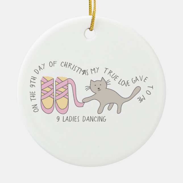 12 Days of Catmas 9 Ladies Dancing Cat Photo Ceramic Ornament (Front)