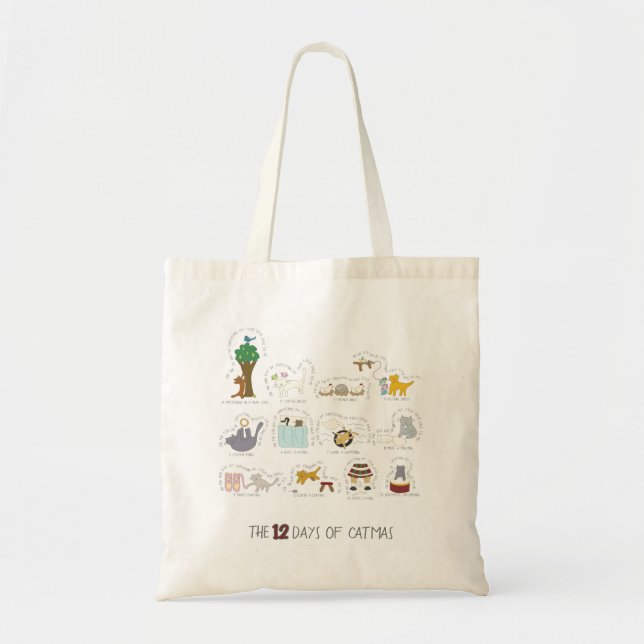 12 Days of Catmas Funny Cartoon Cats Christmas Tote Bag (Front)