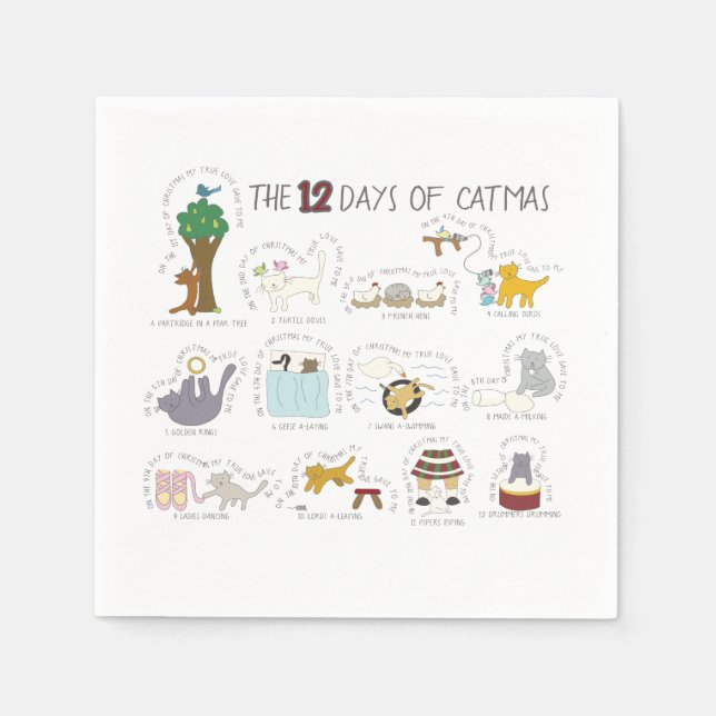 12 Days of Catmas Funny Christmas Party Napkin (Front)