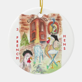 12 Days of Christmas 3 French Hens Ceramic Ornament