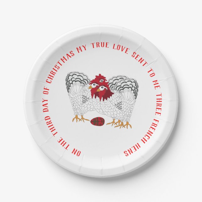 12 Days of Christmas 3 French Hens Paper Plate (Front)