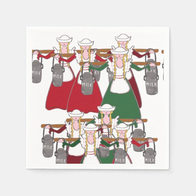 12 Days of Christmas 8 Maids A-Milking Napkin (Front)