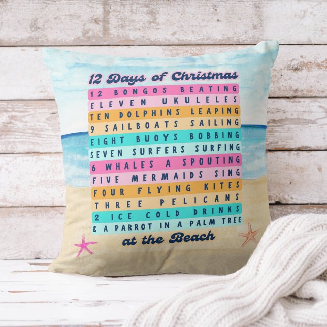 12 Days Of Christmas at the Beach Christmas Throw Pillow (Creator Uploaded)