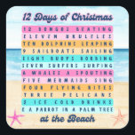 12 Days of Christmas at the Beach Retro Tropical Square Sticker<br><div class="desc">Add a wave of fun to your holiday season with these '12 Days of Christmas at the Beach' stickers! A quirky twist on the traditional Christmas carol, these stickers incorporate a coastal, tropical vibe, and bring warmth to winter days. Excellent as envelope seals for your Christmas cards or invitations, they...</div>