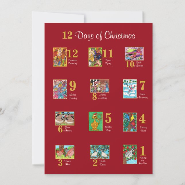 12 Days of Christmas Cute Animal Typography Custom Holiday Card (Front)
