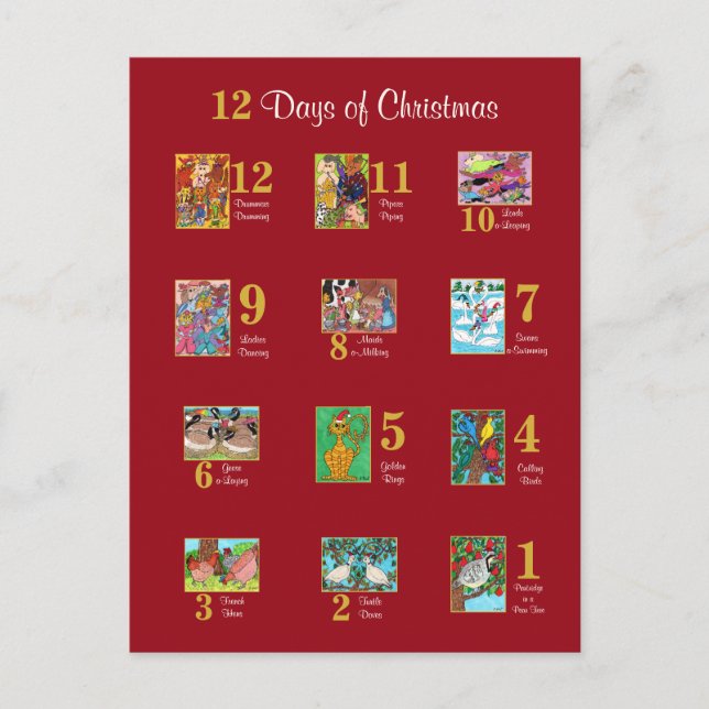 12 Days of Christmas Cute Animal Typography Custom Holiday Postcard (Front)