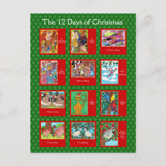 12 Days of Christmas Cute Animals Holiday Postcard