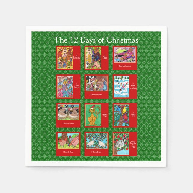 12 Days of Christmas Cute Animals Napkin (Front)