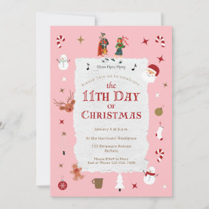 12 Days of Christmas Cute Retro Midcentury Pink Invitation