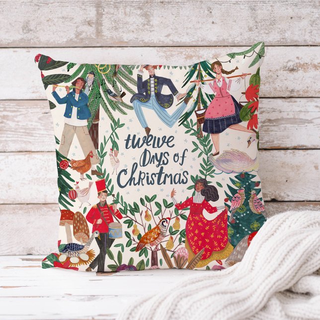 12 Days of Christmas ecru Throw Pillow (Twelve days of Christmas vintage retro children kids home decor.
)