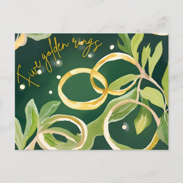 12 Days of Christmas- Five Golden Rings Holiday Postcard (Front)
