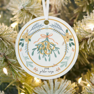 12 Days of Christmas Five Golden Rings Metal Ornament
