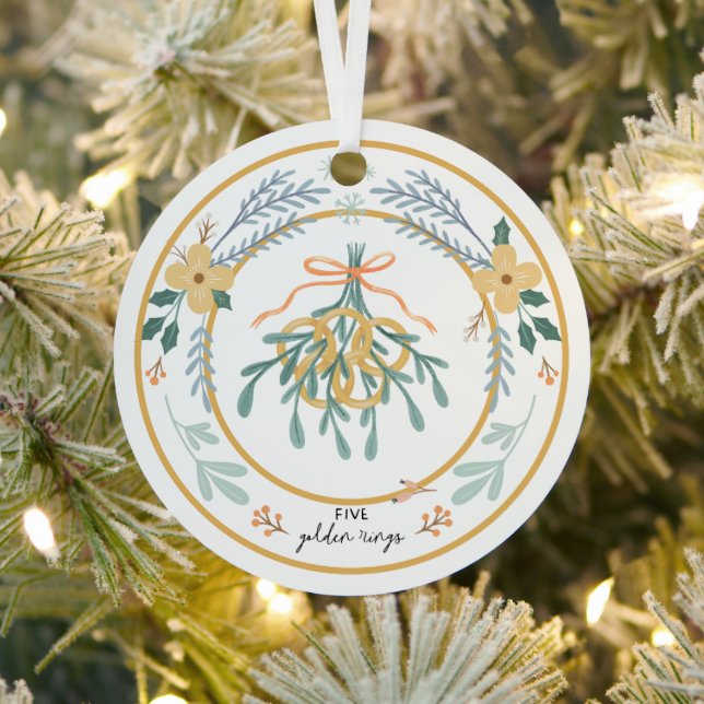 12 Days of Christmas Five Golden Rings Metal Ornament (Insitu)